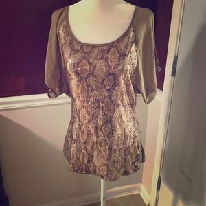 [cache] Cold-Shoulder Beige Sequined Top